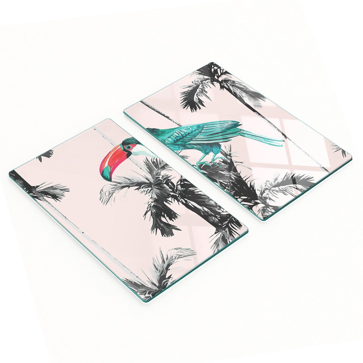 Set van twee decoratieve glazen snijplanken in de vorm van een toekan - Vogel 2x30x52 cm