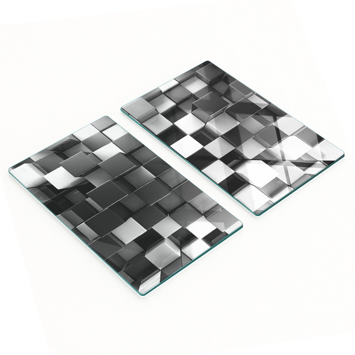 Duurzame en stijlvolle glazen borden met een abstract kubuspatroon, 2x30x52 cm