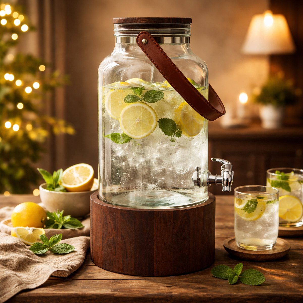 ByViento Drankdispenser 6L met Kraan – Glazen Waterdispenser met Houten Standaard & Deksel – Luxe Design