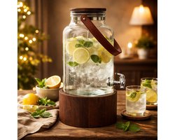 By Viento Drankdispenser 6L met Kraan – Glazen Waterdispenser met Houten Standaard & Deksel – Luxe Design