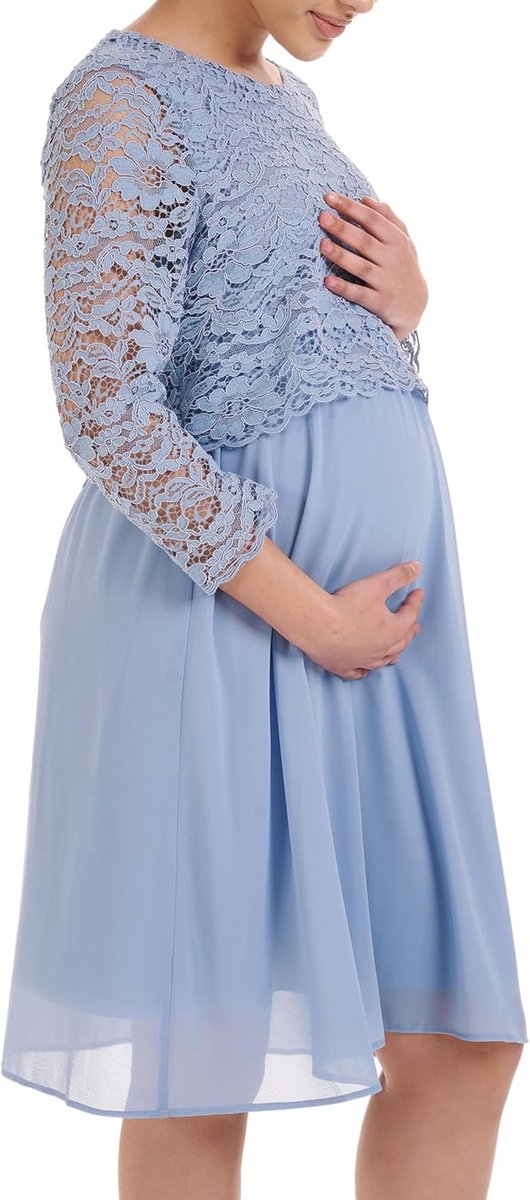 Elegante Zwangerschapsjurk Chiffon Kant Knie- of Langere Lengte Lange Mouw voor Feest of Bruiloft