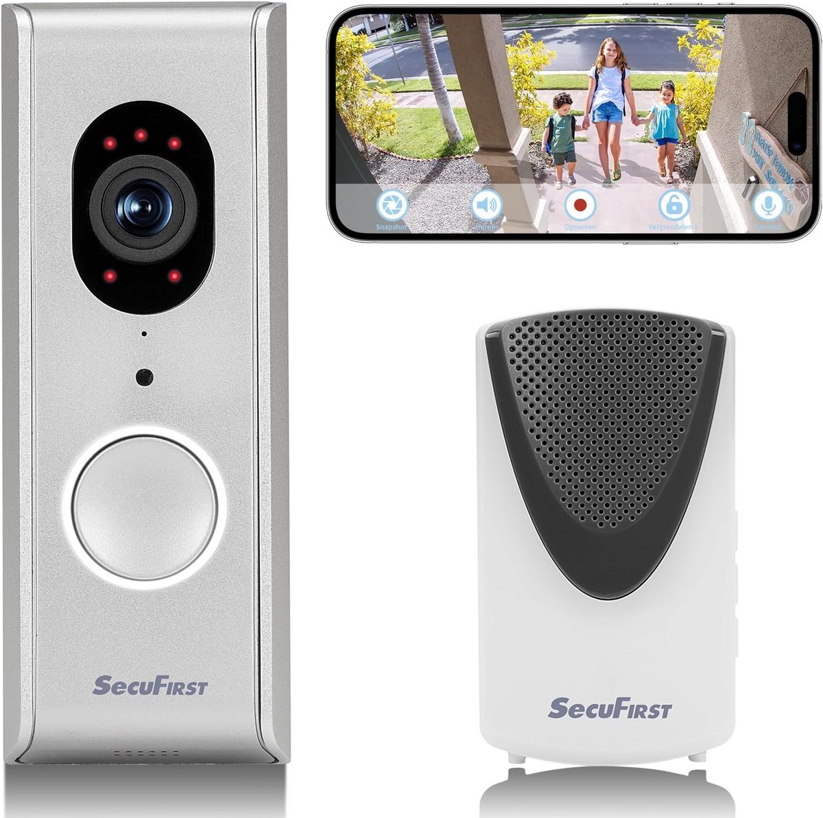 Slimme Videobel met Camera, Draadloze Gong en 64GB Opslag