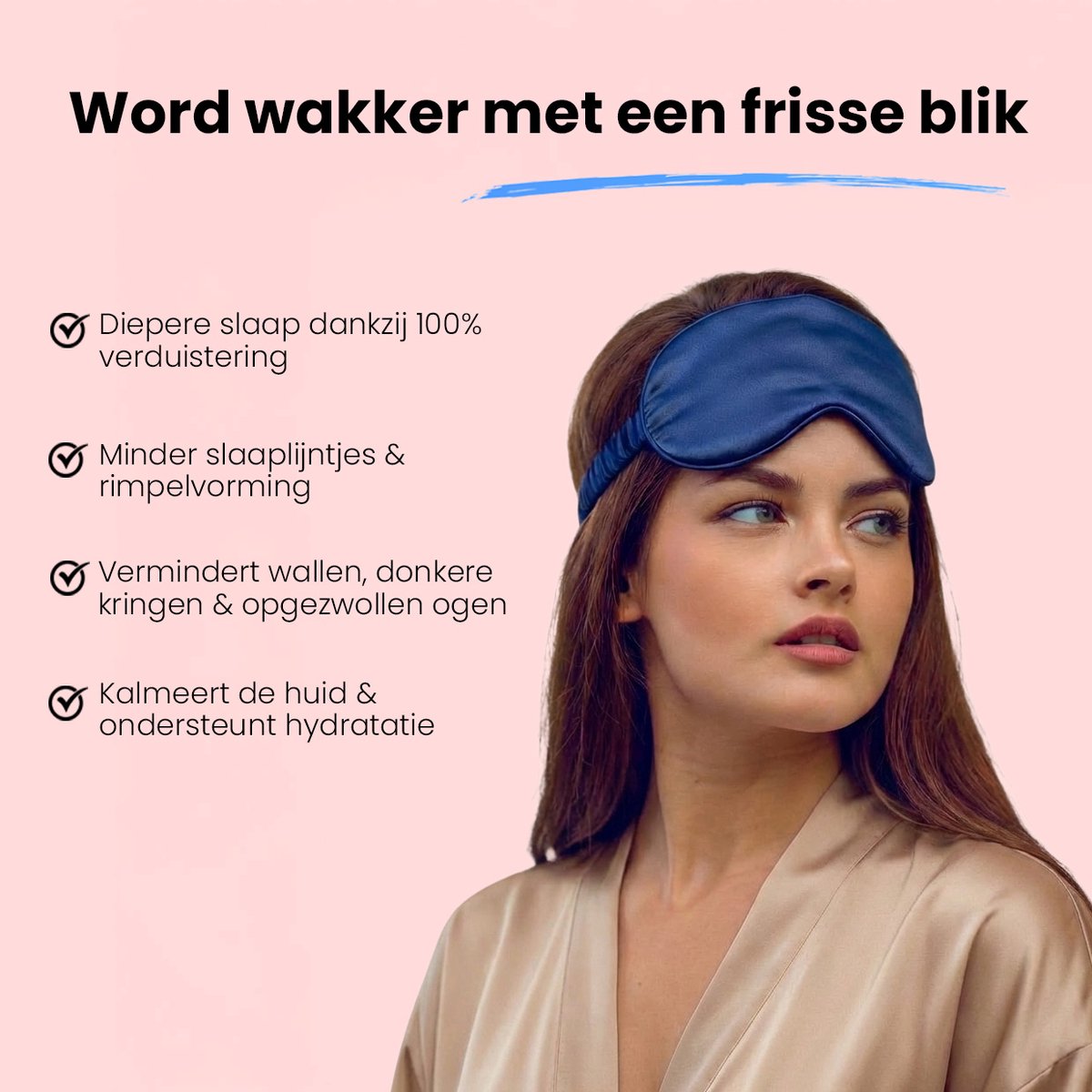 Lopoleis Zijde Slaapmasker – Oogmasker – Slaapmasker 100% verduisterend – Wallen – Silk Deep Sleep – Anti Rimpel – Blauw — afbeelding 3