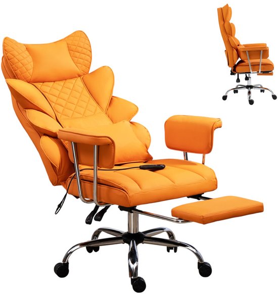 Leren Ergonomische Bureaustoel met Voetensteun - Oranje - Leren - €173,00