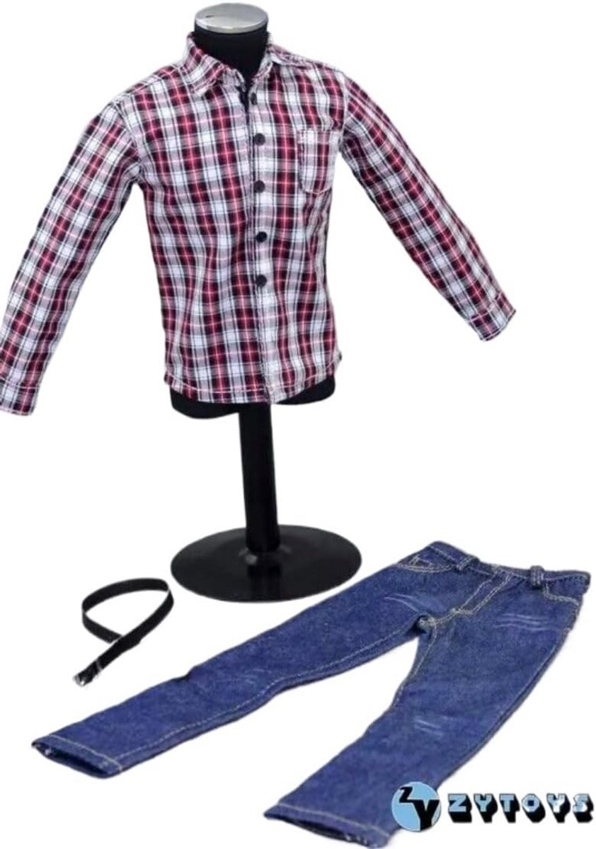 Set van Kleding voor 1/6 Soldaat Actiefiguur: Geruit Shirt en Jeans (Alleen Kleding)