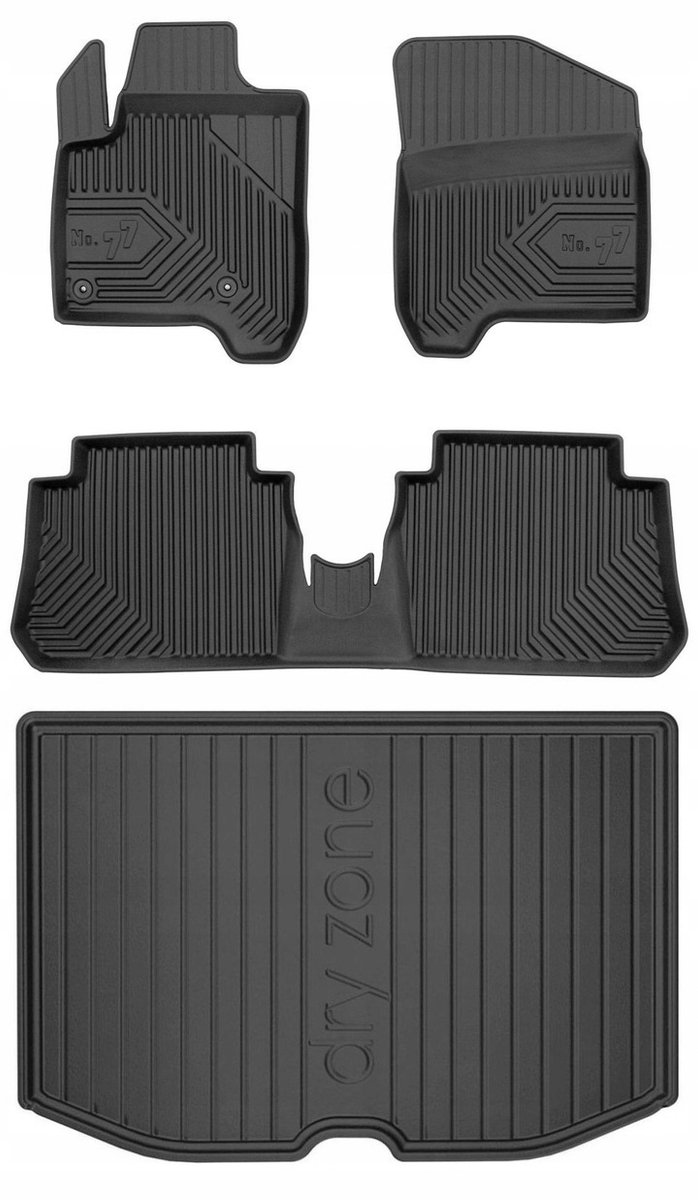 Premium Interieur Beschermset: No.77 Rubberen Mattenset + DryZone Kofferbakmat - Geschikt voor Citroen C3 Picasso (2009-2017) - Hoge Laadvloer - TPE - Zwart - FROGUM