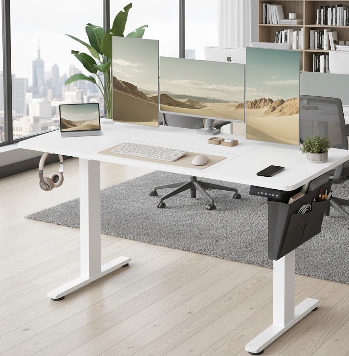 Elevate Pro Elektrisch Zit-Sta Bureau 140x60 cm – In Hoogte Verstelbaar Staand Bureau met Geheugenfunctie – Ergonomisch Thuiswerk Bureau – Stil Motorisch Verstelbaar – Kabelmanagement – Wolkenwit A-Furniture