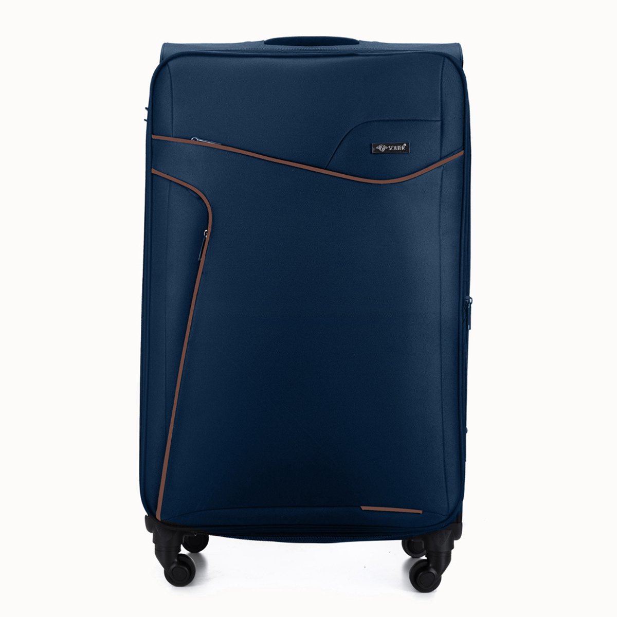 Solier STL1651 - Reiskoffer middelgroot M - Softcase - Uitbreidbaar - 4 zwenkwielen - Donkerblauw/Bruin