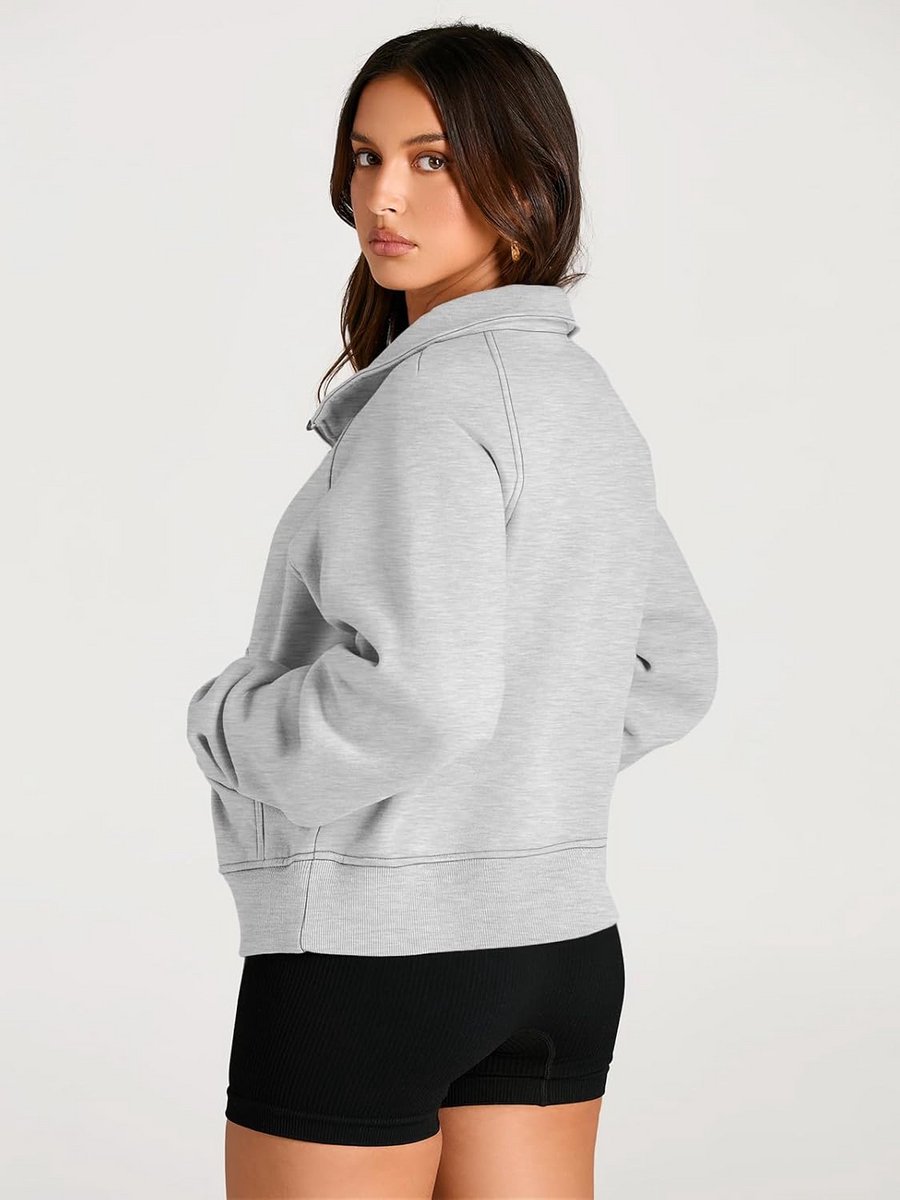 Dames Sweatshirt Kwart Rits Cropped Fleece Trui met Duimgat