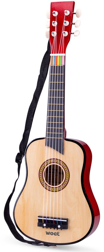 Woet® Houten Speelgoedgitaar met Draagriem - Bruin / Naturel - Speelgoedinstrument - Mijn eerste Gitaar Inclusief Muziekboekje - Speelgitaar voor Kinderen - Vanaf 3 jaar