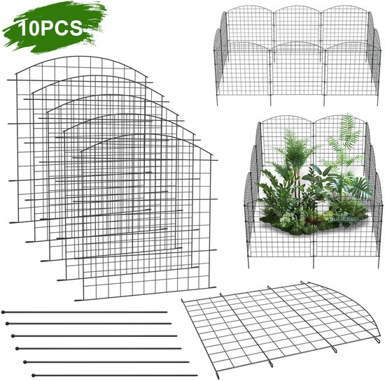 Boogvormig Vijverhek van Metaal – Zwart – Flexibel Combineerbaar – DIY Tuin- en Kindveiligheid – Set van 10 Panelen – Hoogte tot 78 cm