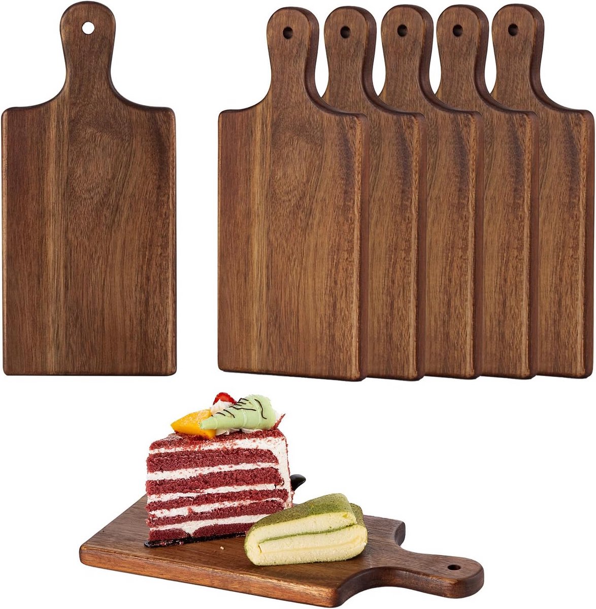 Set van 6 Gepersonaliseerde Houten Snijplanken met Handvat