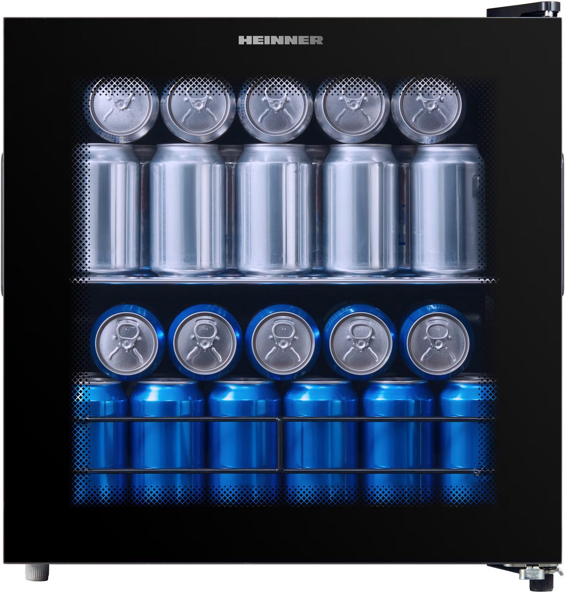 Heinner HBC-M44BKE Drankkoeler met Glazen Deur 44 L – Mechanische Bediening – Omkeerbare Deur – Zwart – 5 Jaar Garantie