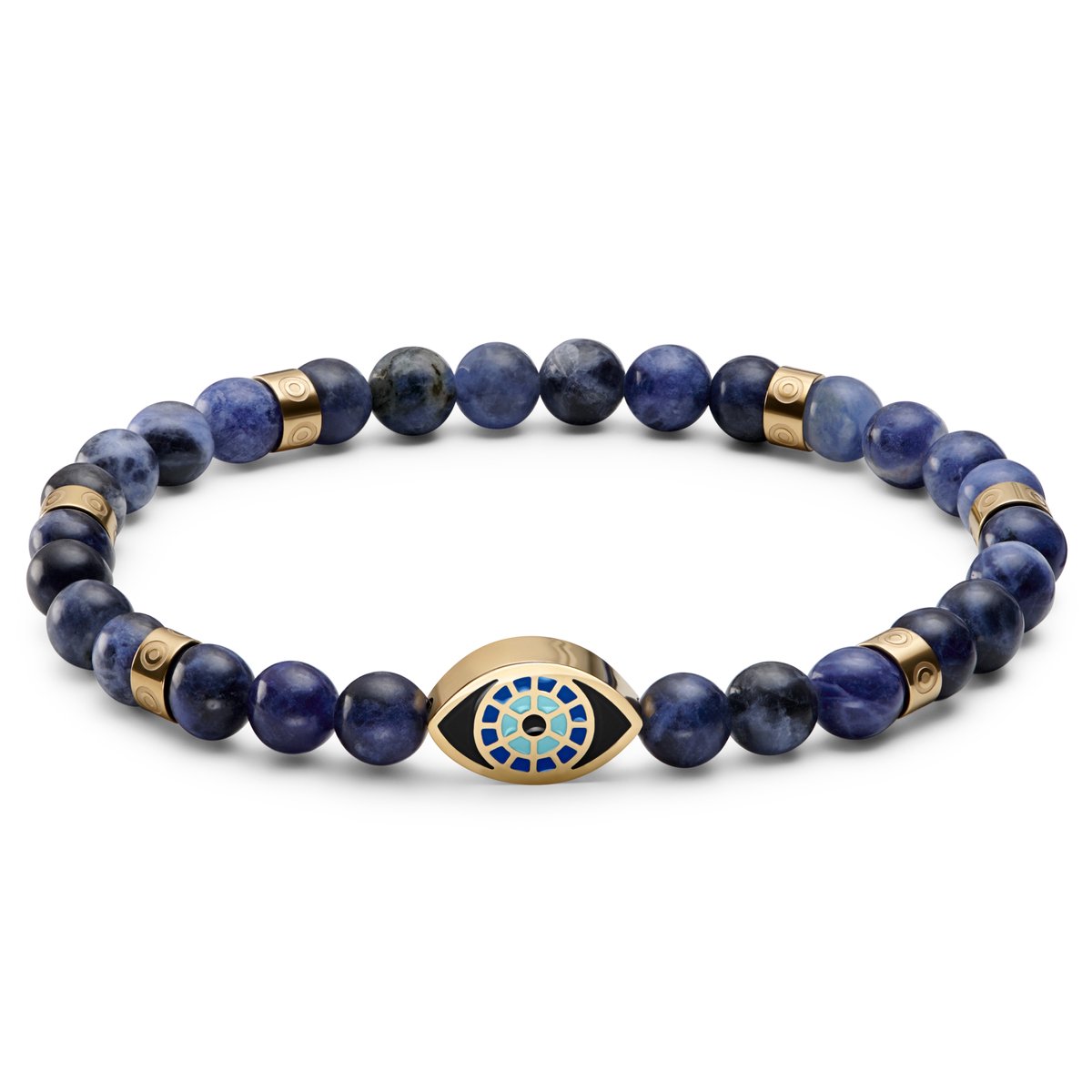 Evil Eye | Goudkleurige Kralenarmband van Sodaliet