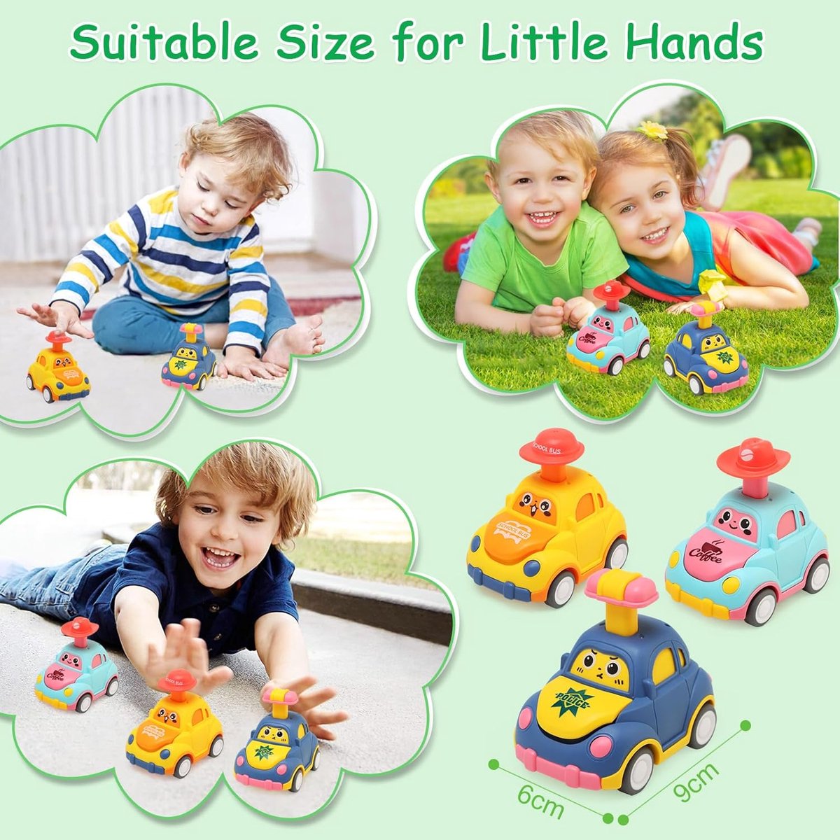 4 Stuks Press & Go Speelgoedautos voor Kinderen 1-3 Jaar - Educatieve Voertuigen Set - Veilig Baby Speelgoed - Cadeau voor Jongens en Meisjes 12-36 Maanden — afbeelding 6