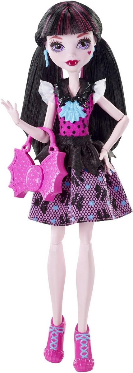 Monster High Draculaura pop met kenmerkende schooldagoutfit en accessoires