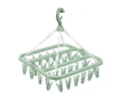 Sokkendroogrek met 32 clips - Hangend kledingrek voor binnen en buiten - Opvouwbaar roterend droogrek voor sokken, ondergoed en kleine kleding - 35*32cm-Groen