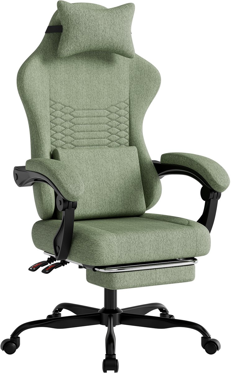 Stoffen Gaming Stoel Met Massagefunctie En Voetsteun - Groen - Stoffen - €89,99