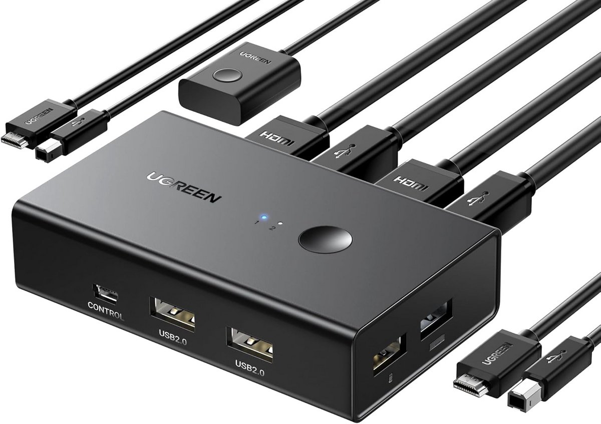 KVM Switch HDMI 2.0 voor 2 PC's - Schakel 1 Monitor & 4 USB Apparaten (4K@60Hz)