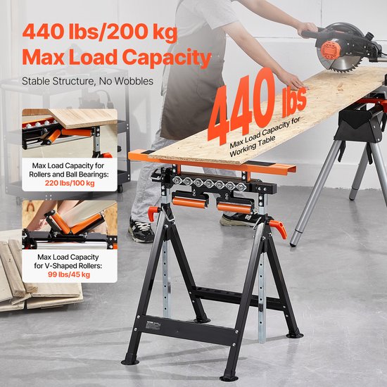 VEVOR rolstandaard rolstandaard verstelbaar 84-127cm werkstandaard opvouwbaar 200kg van Merkloos	 — afbeelding 5