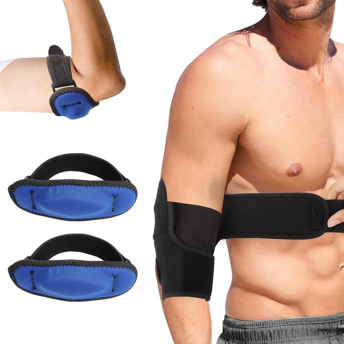 Elleboogbandenset - Verstelbare tennisarmbandages - Pijnverlichting & artritis ondersteuning - Uniseks - Set van 3
