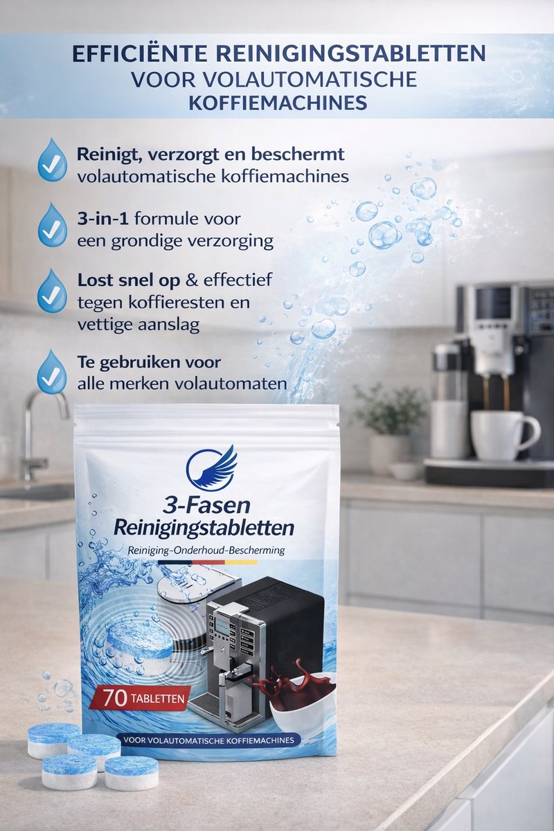 70 Reinigings tabletten Koffiemachine – 3.5g 3 Fasen – Extra Sterk - Geschikt voor Jura, Siemens, Bosch, Philips, De’Longhi & Krups — afbeelding 2
