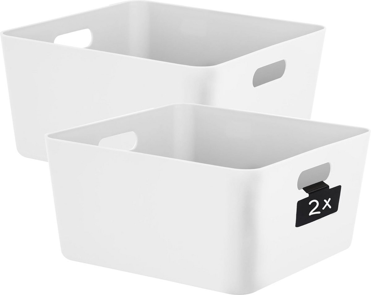 Opbergboxen Set van 2 met Label Clips Wit Kubusplank Organizer