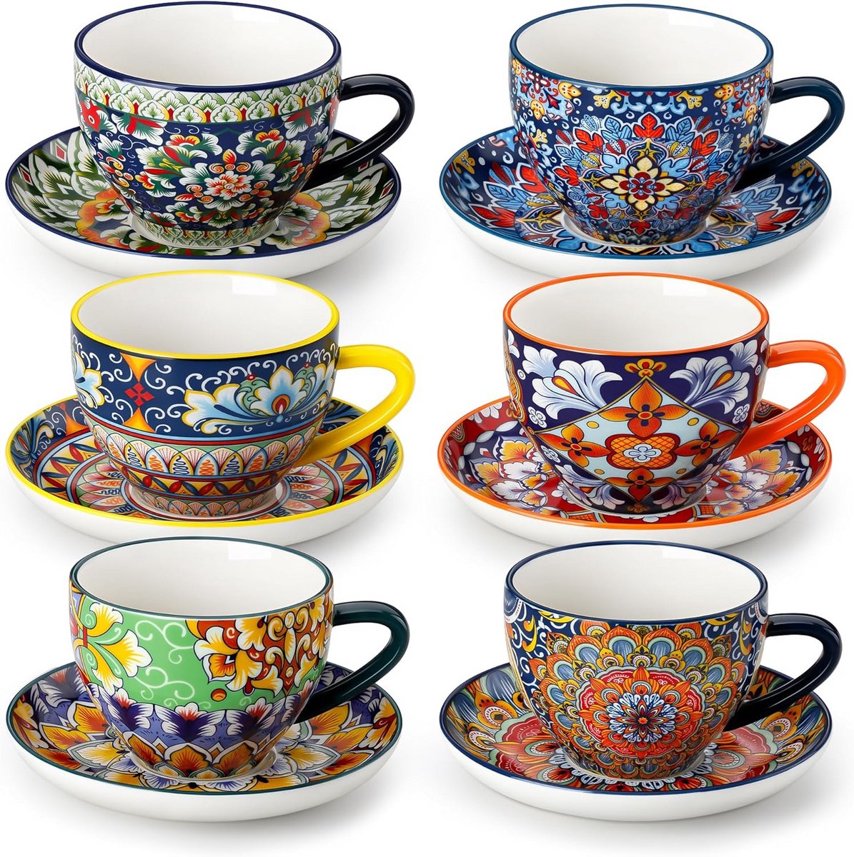 Set van 6 Cappuccinokopjes met Schoteltjes voor Koffie