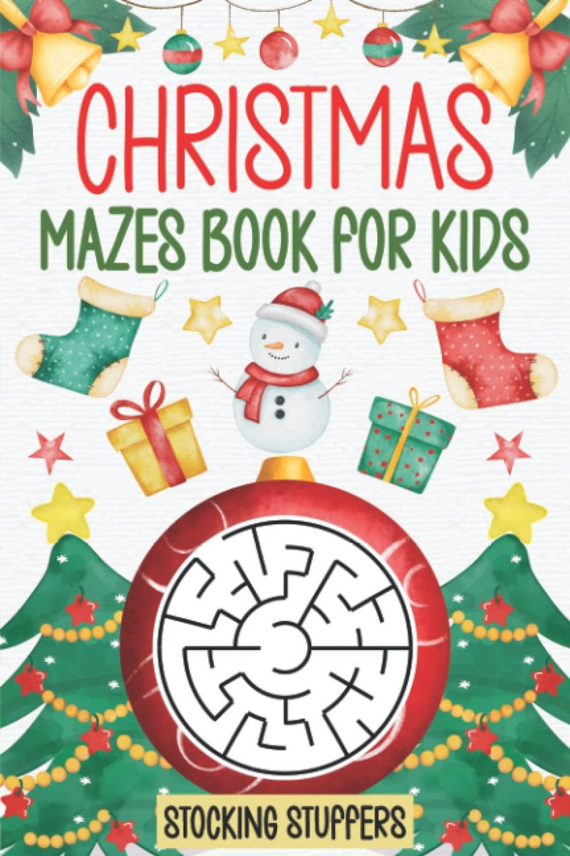 Kerstpuzzelboek met 150 Doolhoven - Activiteitenboek voor Kinderen 4-12 Jaar met 3 Moeilijkheidsniveaus