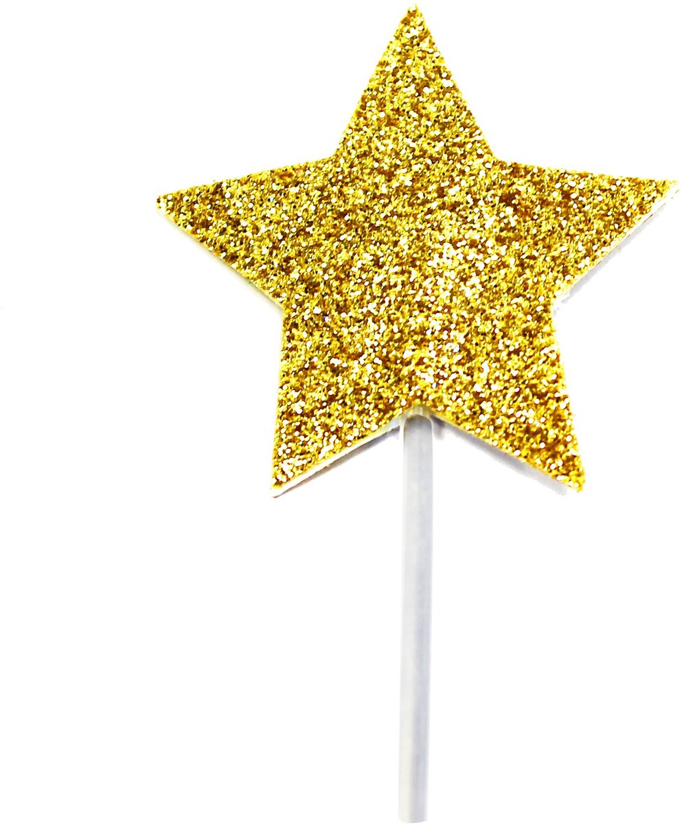 ANNIVERSARY HOUSE - 12 gouden glitter ster cake toppers op prikker 6,5 cm voor verjaardag