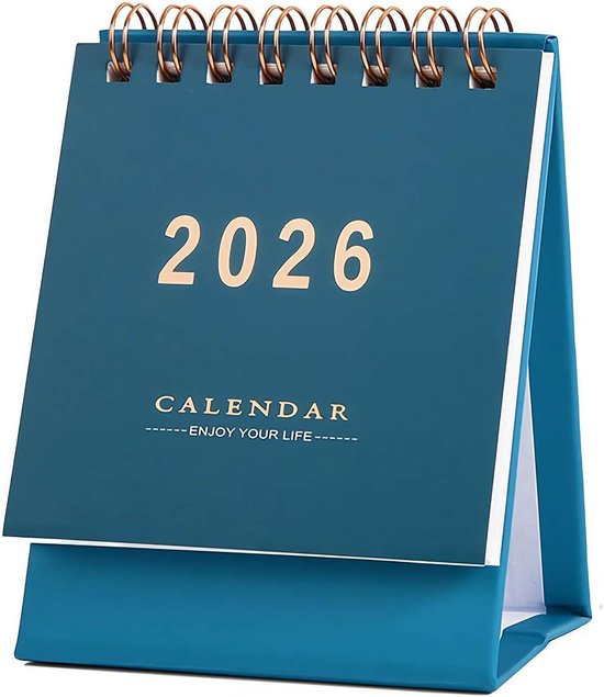 Mini calendrier de bureau 2026, 12 x 7,5 cm, design pliable, parfait pour capturer ta vie et ton travail, idéal pour l'espace de bureau limité, Blauw.