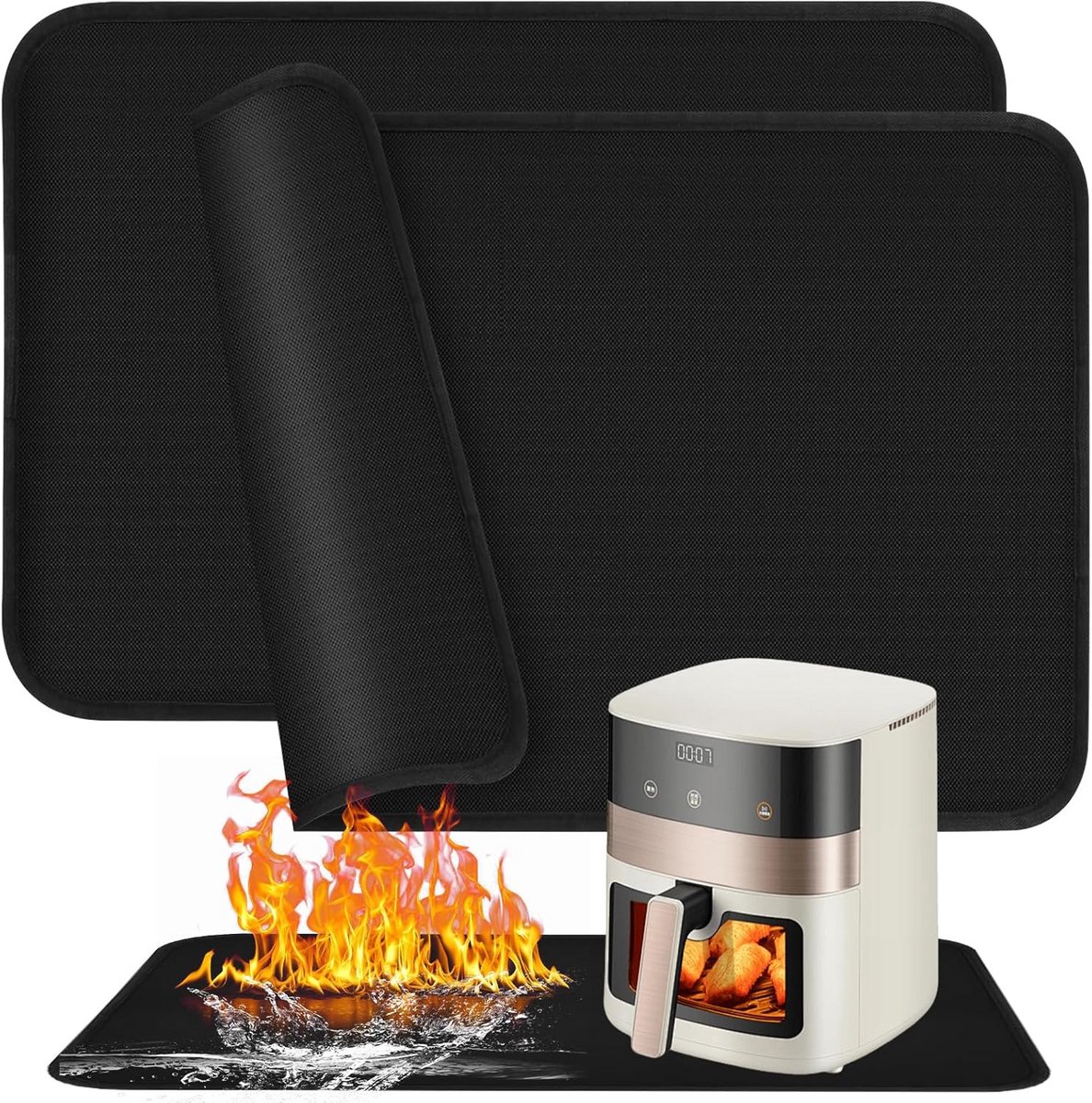 2x Hittebestendige Onderleggers 60x40 cm Vuurvast voor Keuken Werkblad Airfryer