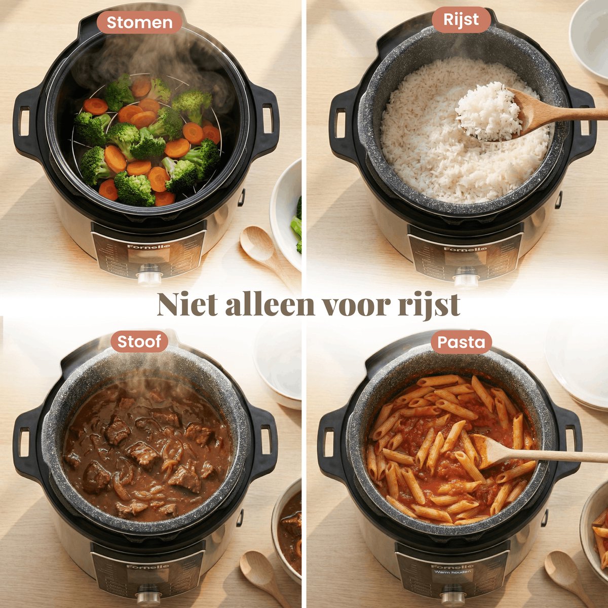 Fornello Rijstkoker met stomer - Keramisch - Inc. Uitlegvideo's - PFAS vrij - Rice cooker thumbnail 7