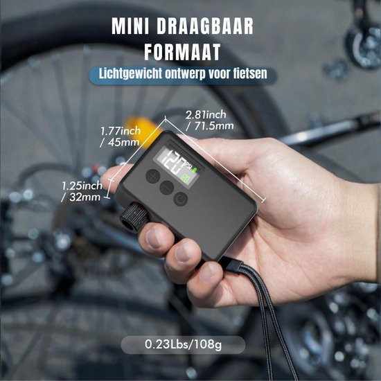 Aura® Fietspomp met Drukmeter - Fietspomp Klein - Fietspomp Handmatig - met Hoge Druk Buffer - Handmatige Luchtpomp - 120 Psi Max - Zwart - 5cm x 4cm x 8cm — afbeelding 3