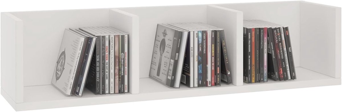 Wandrek voor CD's en DVD's met 3 Opbergcompartimenten in Wit