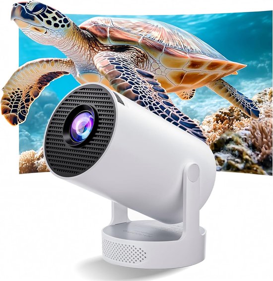 Draagbare mini projector FHD 1080P 4K, Android 11, 300 ANSI lumen, WiFi 6, Bluetooth 5.0, hifi geluid, 180° rotatie