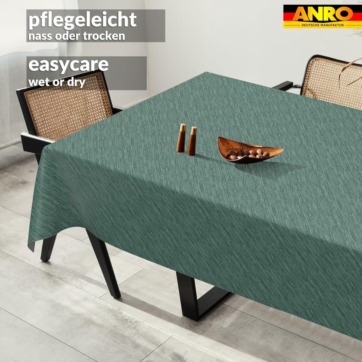 Afwasbaar tafelzeil in linnenlook - donkergroen, 240 x 140 cm