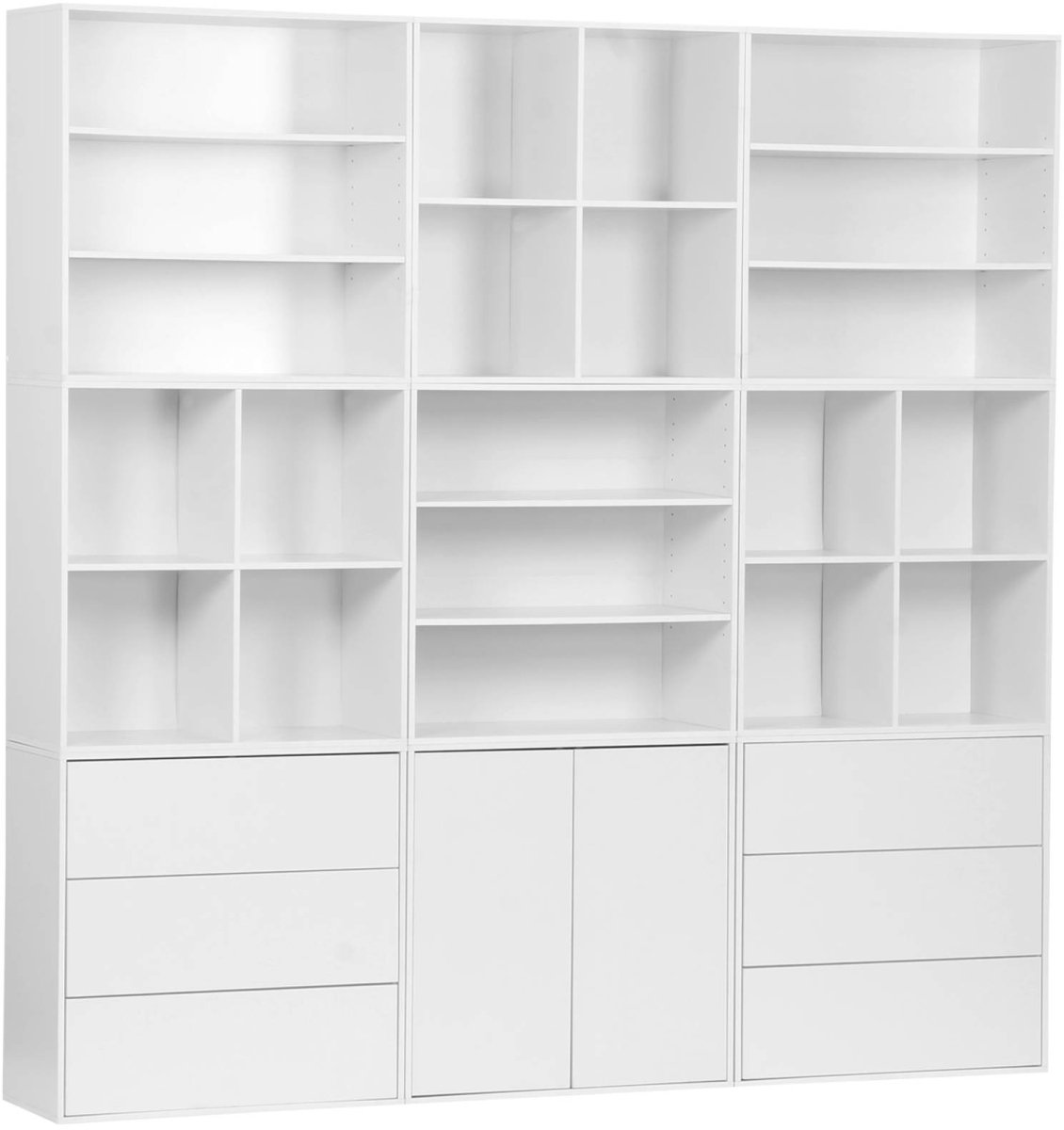 sweeek - Wandkast van 9 modulaire opbergmodules houtdecor 2 deuren 6 lades - kompo