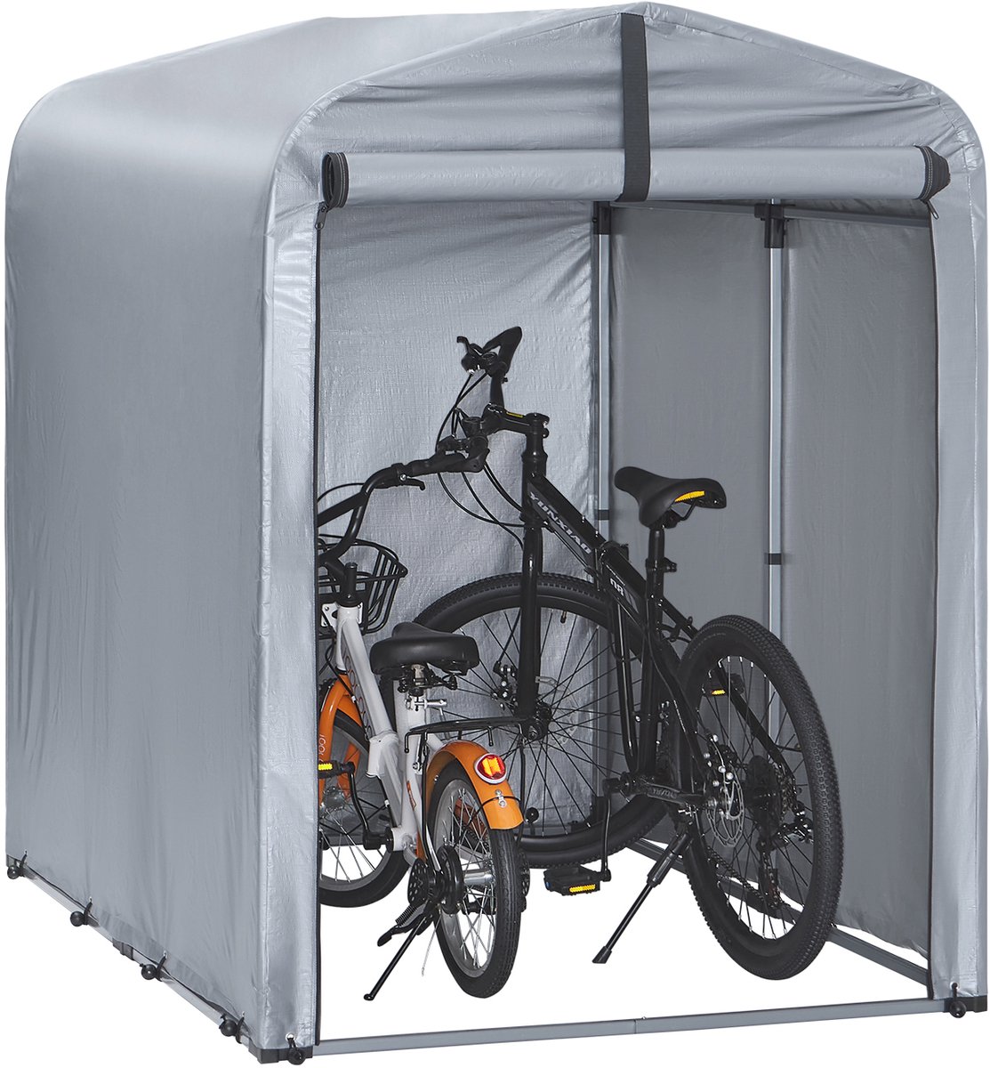 SoBuy Fietsenstalling voor buiten, waterdichte, outdoor fietsenstalling, tuinhuisje voor fietsen, motoren en gereedschap, zilver, 120x176x163 cm, KLS11-K
