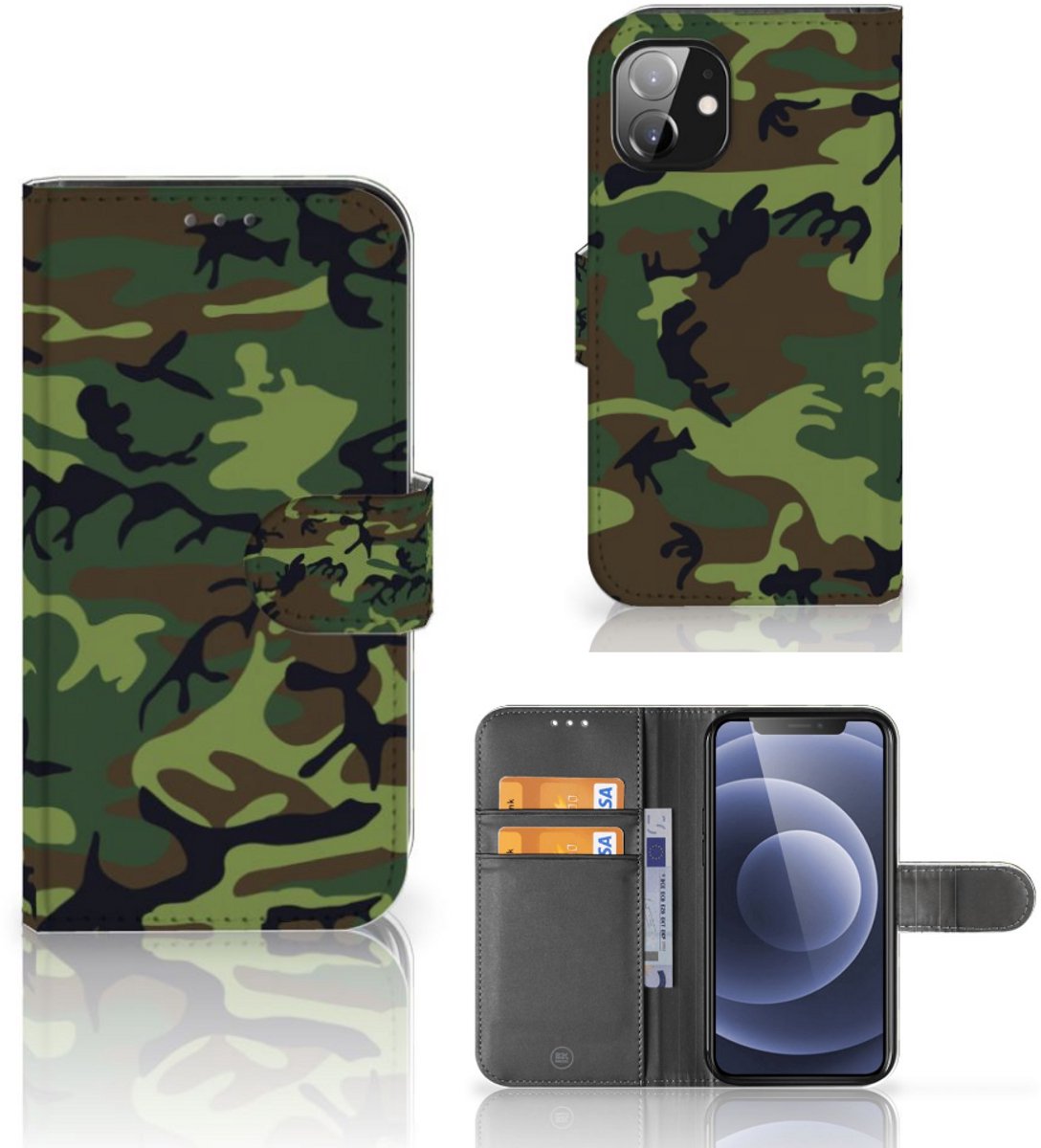 Boekhoesje voor Apple iPhone 12 Mini Telefoon Hoesje Army Dark