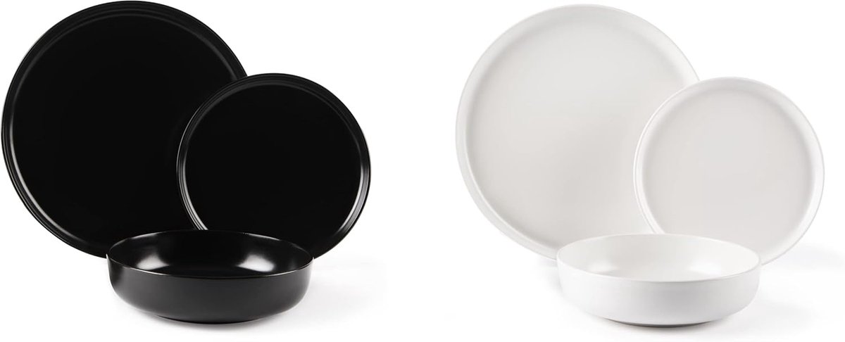 12-delig keramisch tafelservies in wit en zwart - Scandinavisch design