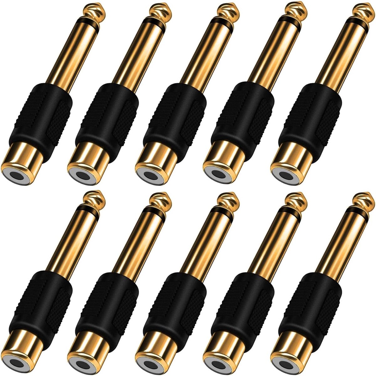 10 stuks 6,35 mm mono naar RCA audioadapter - 1/4 inch naar cinch stekker