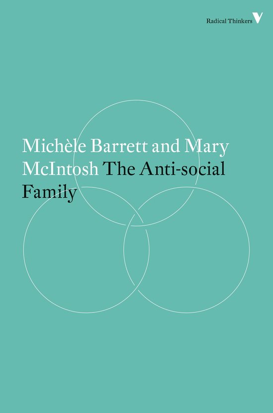 Livre 'The Anti-social Family' de Michèle Barrett et Mary McIntosh, sur fond vert avec des cercles blancs.