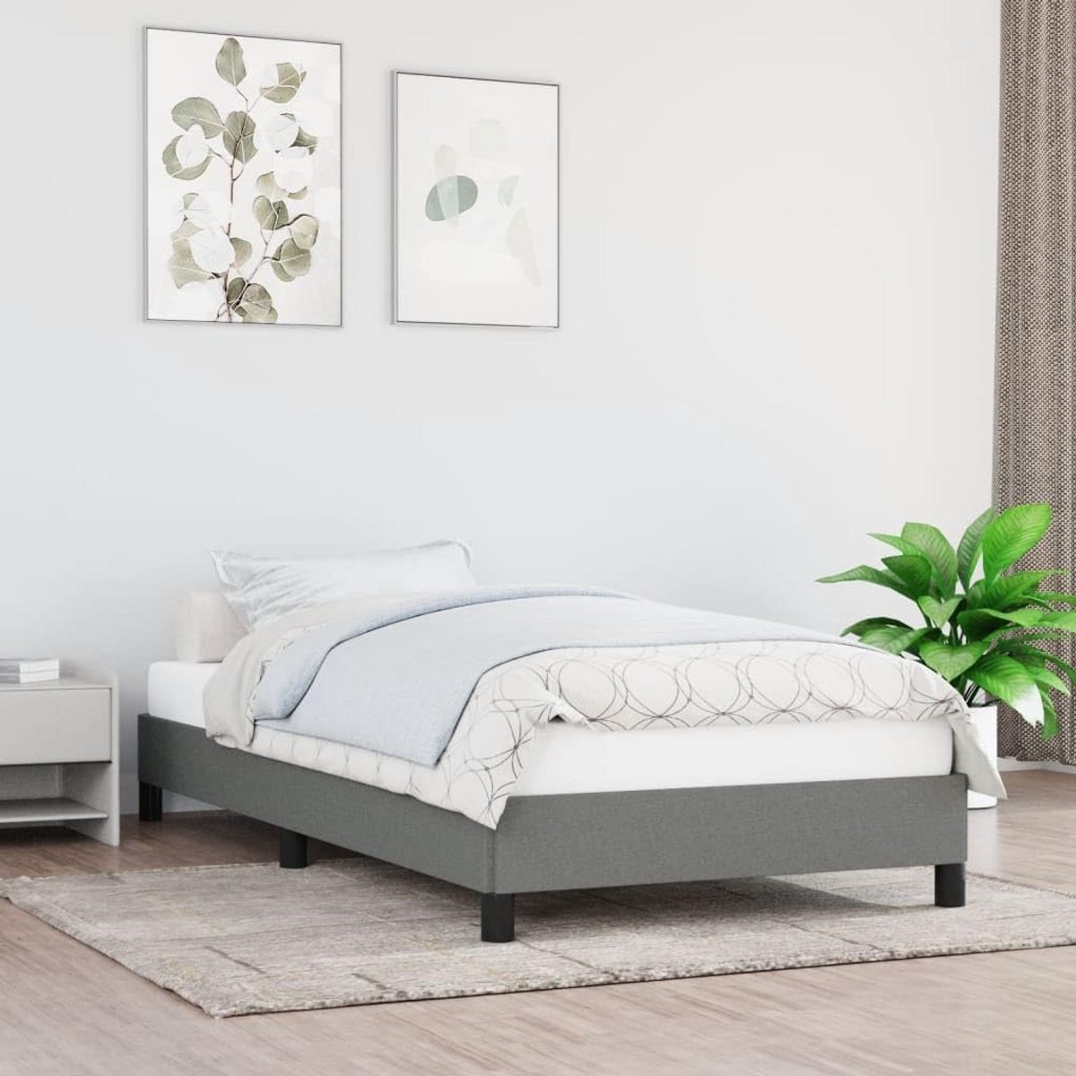 Comfortabel Bedframe Donkergrijs 90x200 cm - Stevig Stof Onderstel