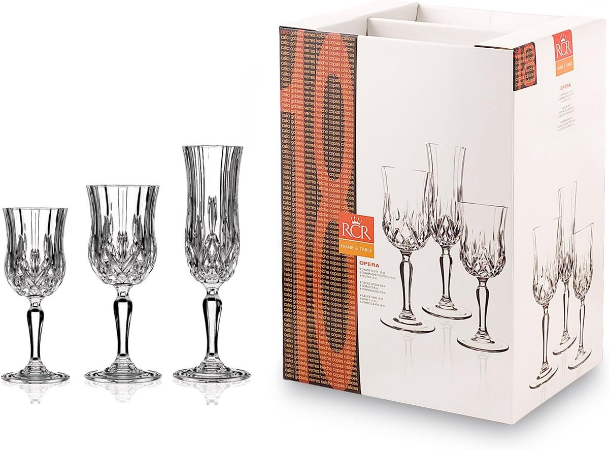 Luxe Glazen Set van 18 Stuks: Water, Wijn en Champagne Glazen - Kristalhelder