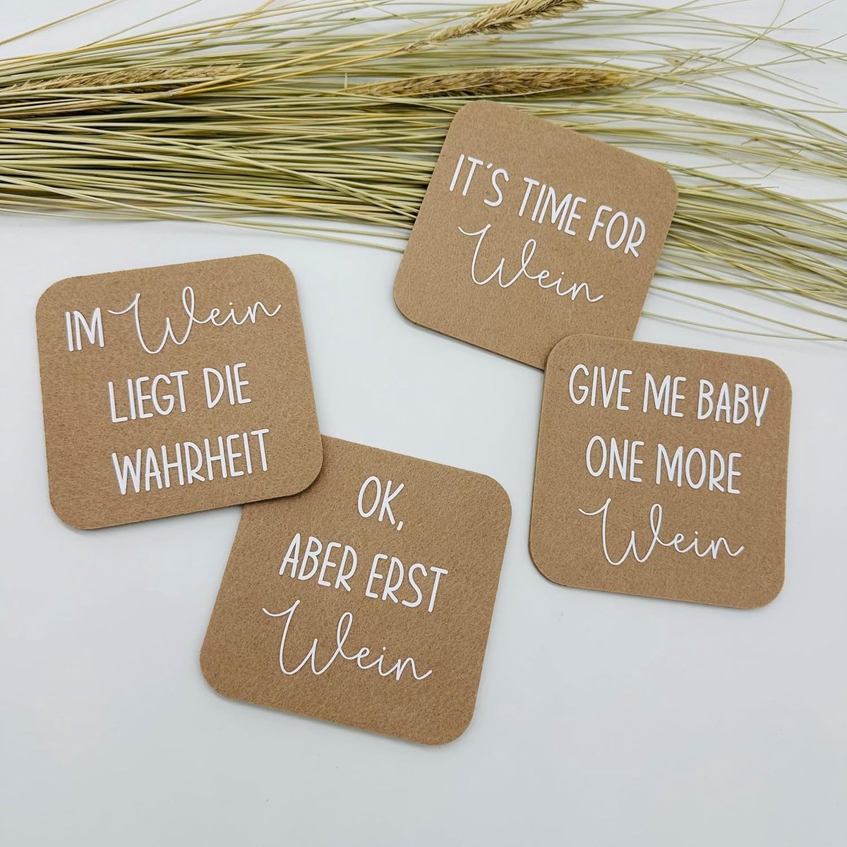 Set van 4 Vilt Onderzetters met Originele Teksten - Glasbeschermers Cadeau