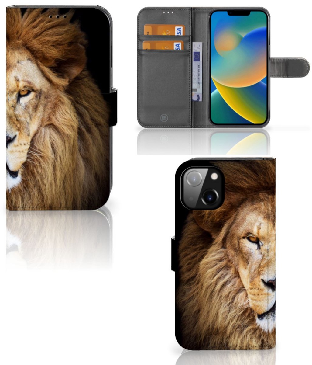 Apple iPhone 14 Telefoonhoesje met Pasjes Leeuw