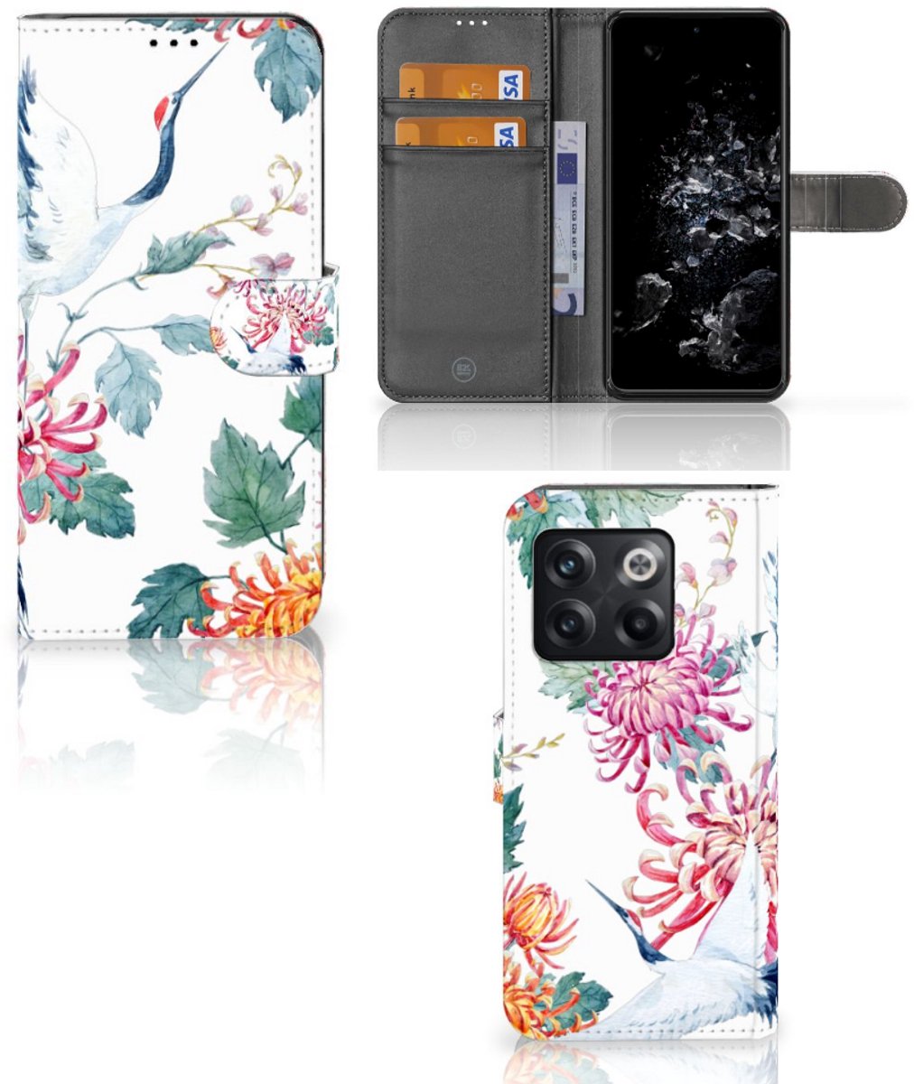 OnePlus 10T Telefoonhoesje met Pasjes Bird Flowers