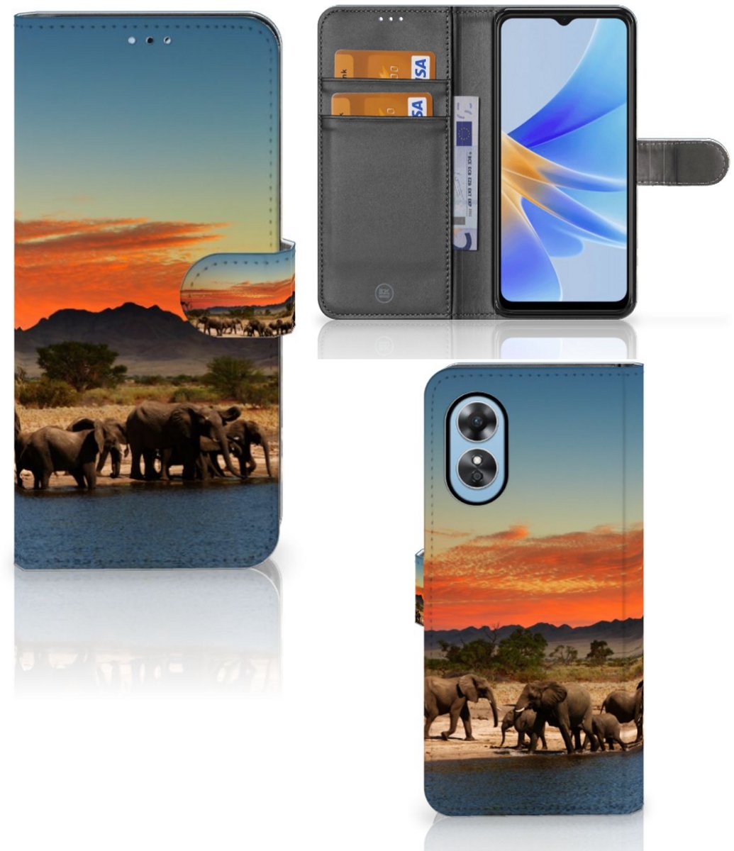 OPPO A17 Telefoonhoesje met Pasjes Olifanten