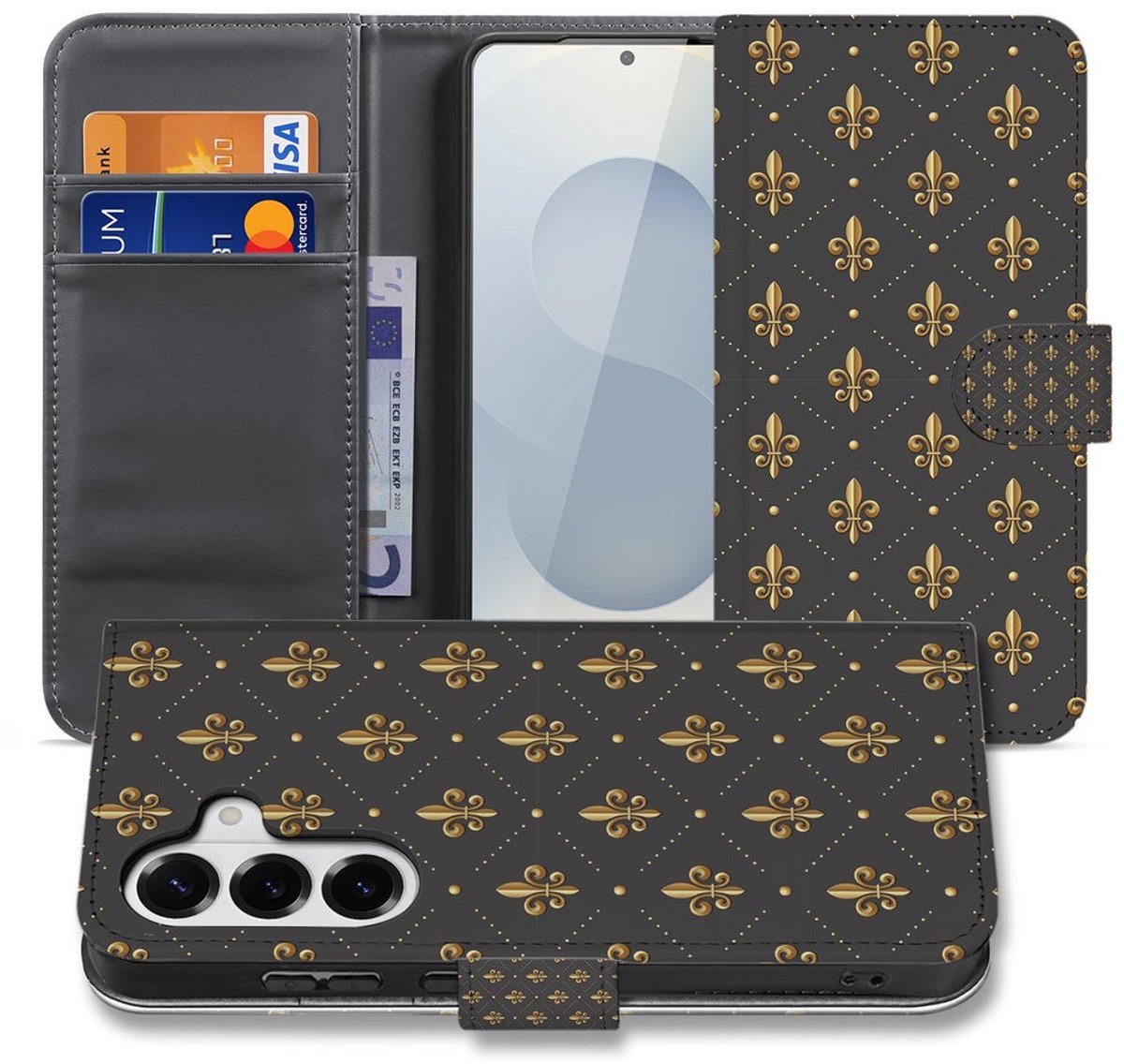 Book Case Samsung Galaxy S26 Plus Franse Lelie Bruin Goud